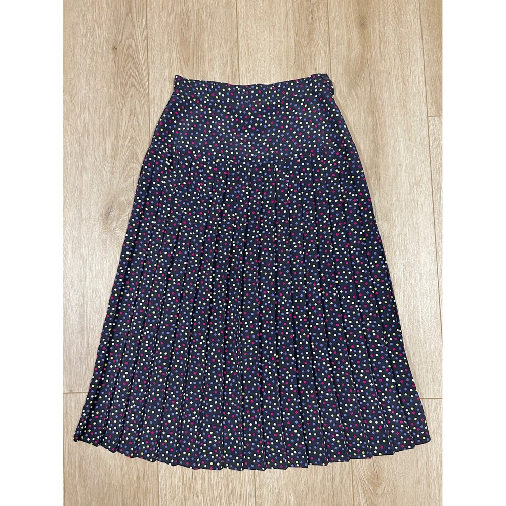 Sassco Vintage Pleated Midi Skirt Navy Blue Multi Color Confetti Print 4P